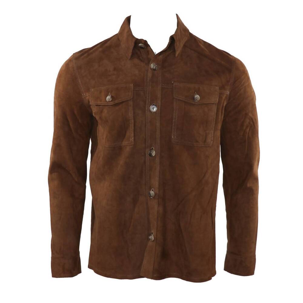 NEW HAGEN men's goat suede shirt jacket in tobacco